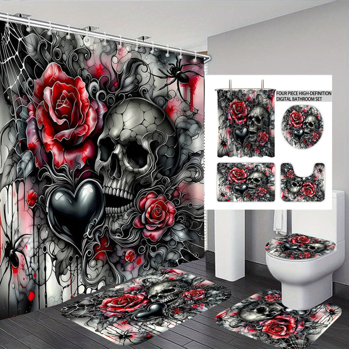 Badezimmer-Deko-Set mit künstlerischem Totenkopfmotiv Skanto