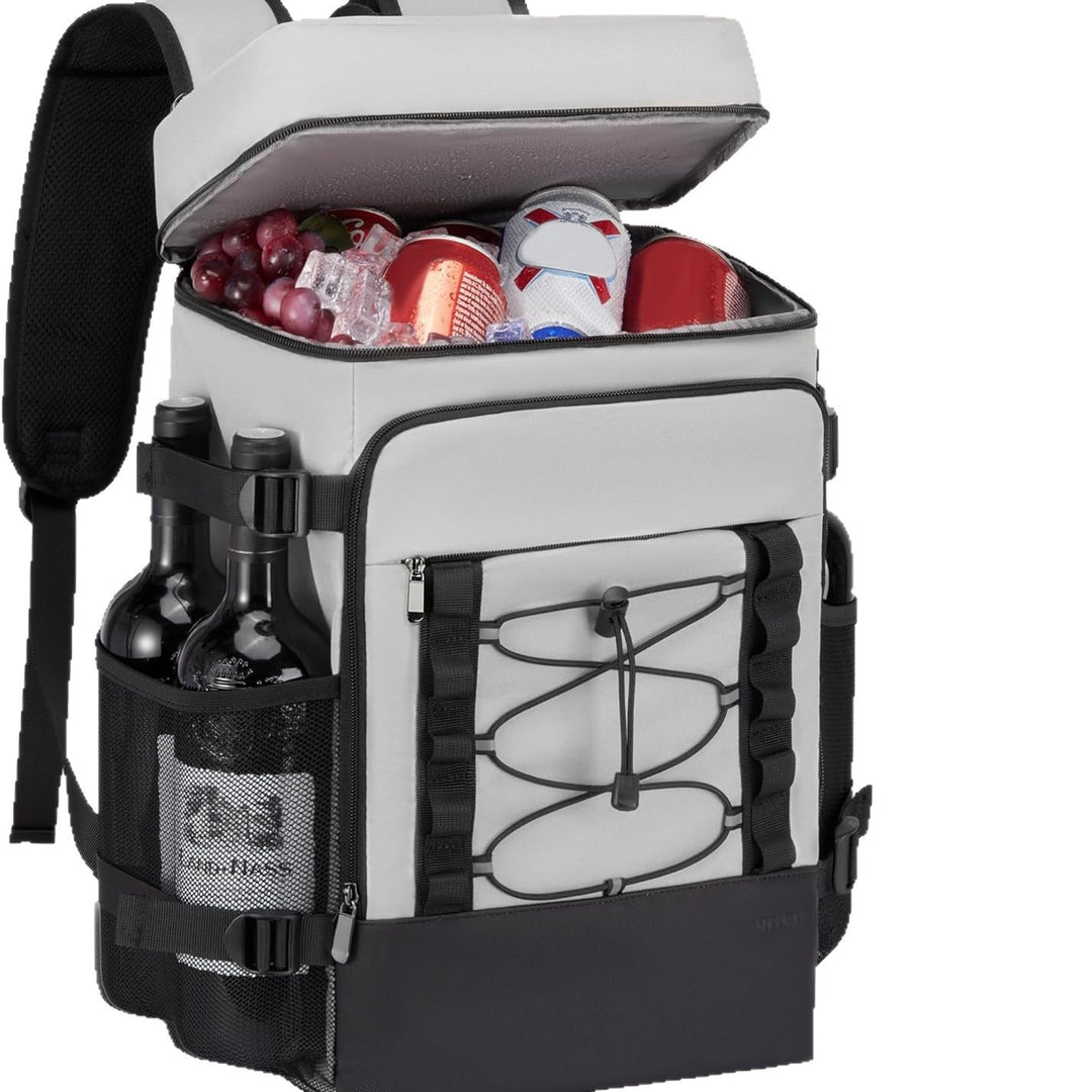 Unisex isolierter Kühlrucksack mit seitlichen Flaschenhaltern, elastischem Kordelzug und gepolstertem Tragesystem Skanto
