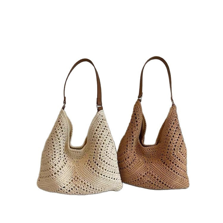 Handgemachte Häkeltasche mit Ledergriff Skanto