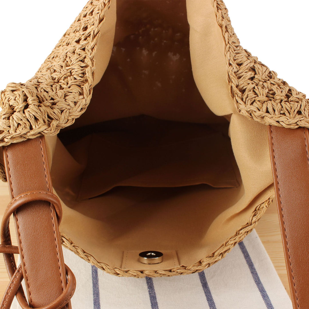 Schultertasche aus handgeknüpften Naturmaterialien mit fransenverziertem Schulterriemen Skanto