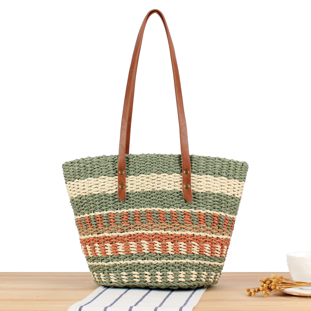 Tote Bag aus geflochtenem Naturmaterial mit eleganten Ledergriffen Skanto