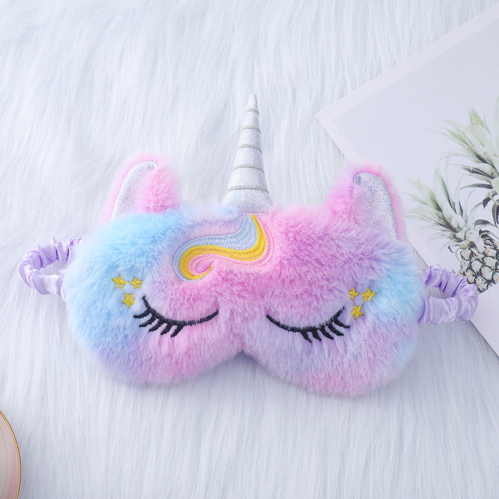 Niedliche Einhorn-Schlafmaske für Damen mit bestickten Wimpern, weichem Plüsch und elastischem Rüschenband Skanto