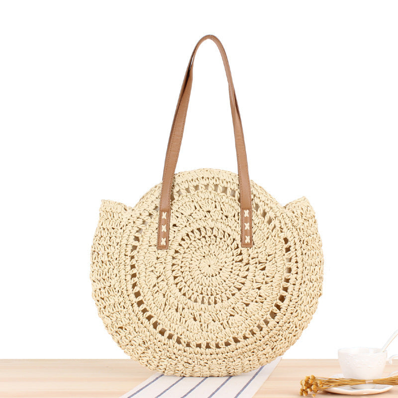 Runde Strohtasche mit Ledergriff Skanto