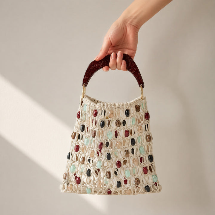 Handgefertigte Designer-Umhängetasche mit einzigartigen Steindetails Skanto
