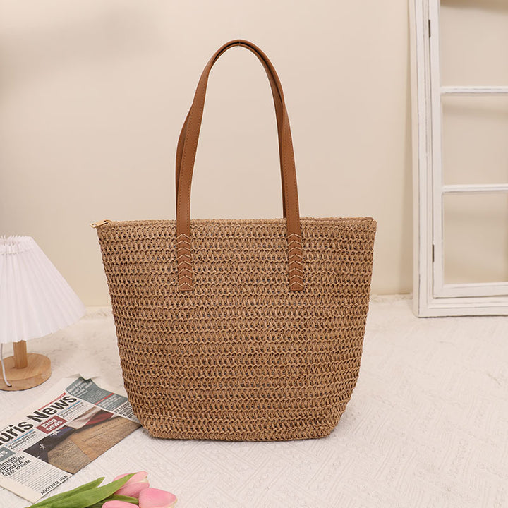 Elegante Strohtasche mit hochwertigem Ledergriff Skanto