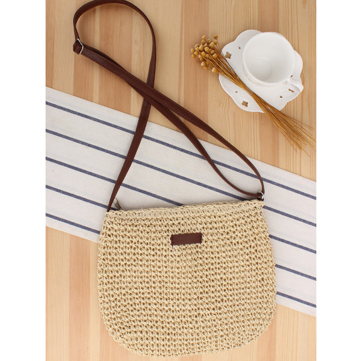 Schultertasche aus gewebtem Naturmaterial mit abnehmbarem Lederriemen Skanto