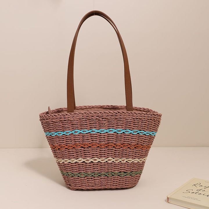 Trendige Strohtasche mit farbigen Details Skanto