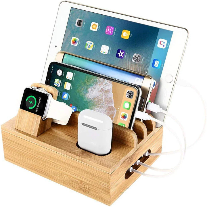 Skanto | Tekavo Bambus-Ladestation – 5-Port USB-Organizer mit Kabelsatz