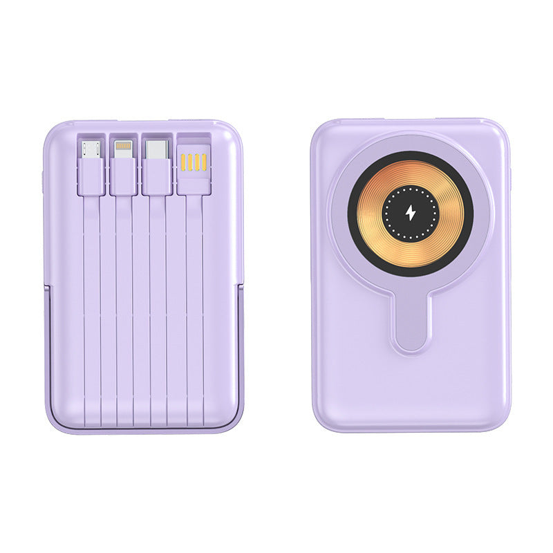 Kompakte Powerbank mit integriertem Ladekabel und kabelloser Ladefunktion Skanto