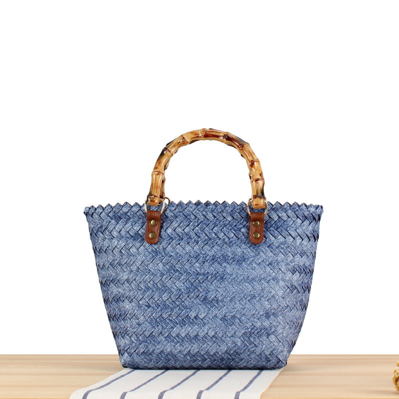 Elegante Strohtasche mit Bambusgriff Skanto