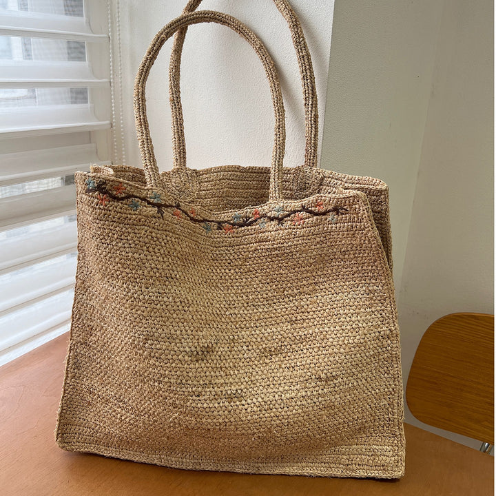 Handgemachte Stricktasche mit Blumenmuster Skanto