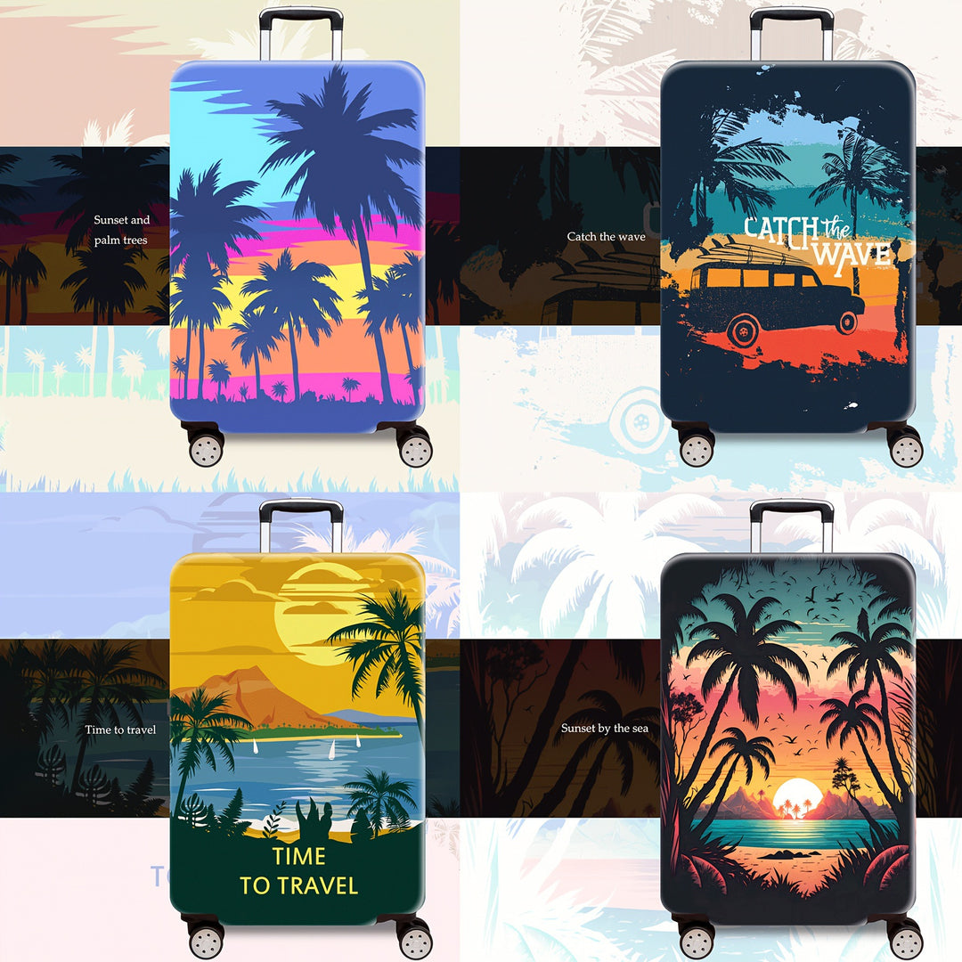 Skanto Unisex Hartschalen-Trolley mit tropischem Sonnenuntergangs-Print, vier Rollen, erweiterbar und leicht, integriertes Zahlenschloss Skanto