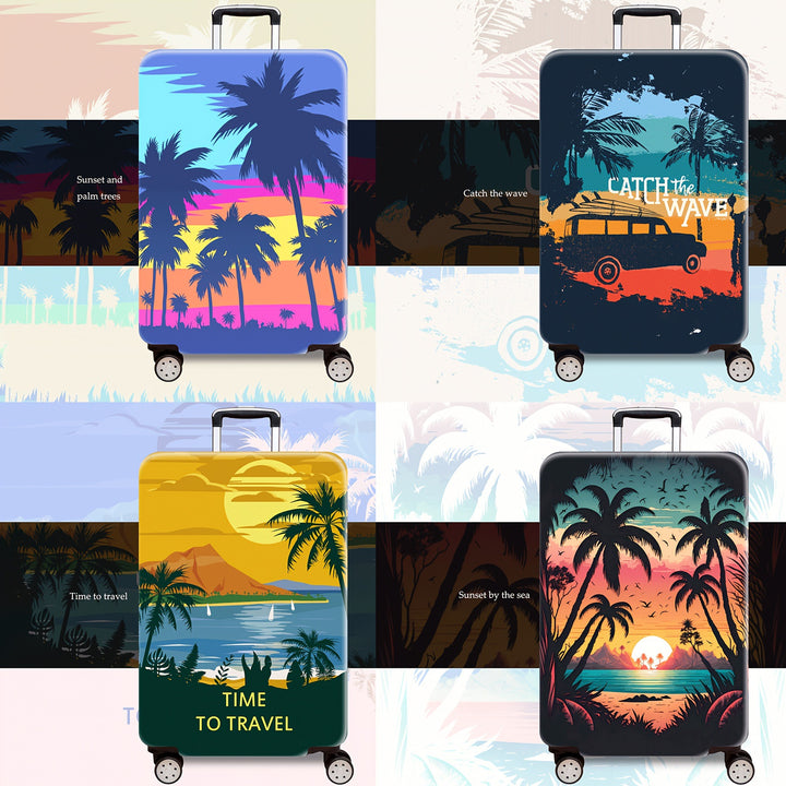 Skanto Unisex Hartschalen-Trolley mit tropischem Sonnenuntergangs-Print, vier Rollen, erweiterbar und leicht, integriertes Zahlenschloss Skanto