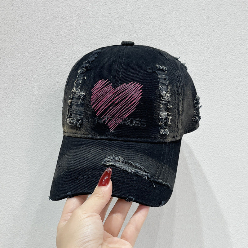 Damen Baseballkappe im Used-Look mit Herzstickerei, Skanto