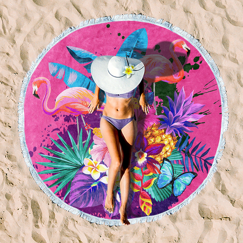 Rundes Strandtuch mit floralem Fransenmuster Skanto
