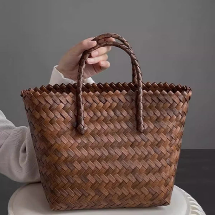 Handtasche aus gewebtem Material mit Bambusgriff Skanto