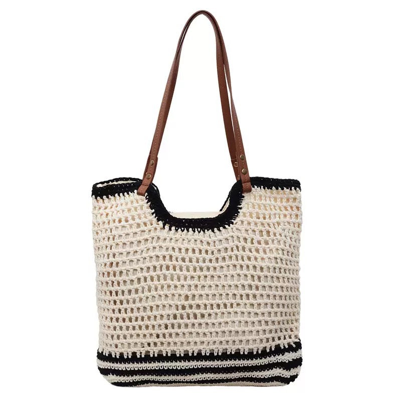 Geflochtene Strandtasche mit Leder-Schulterriemen Skanto