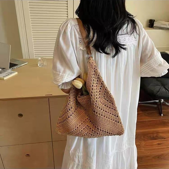 Handgemachte Häkeltasche mit Ledergriff Skanto