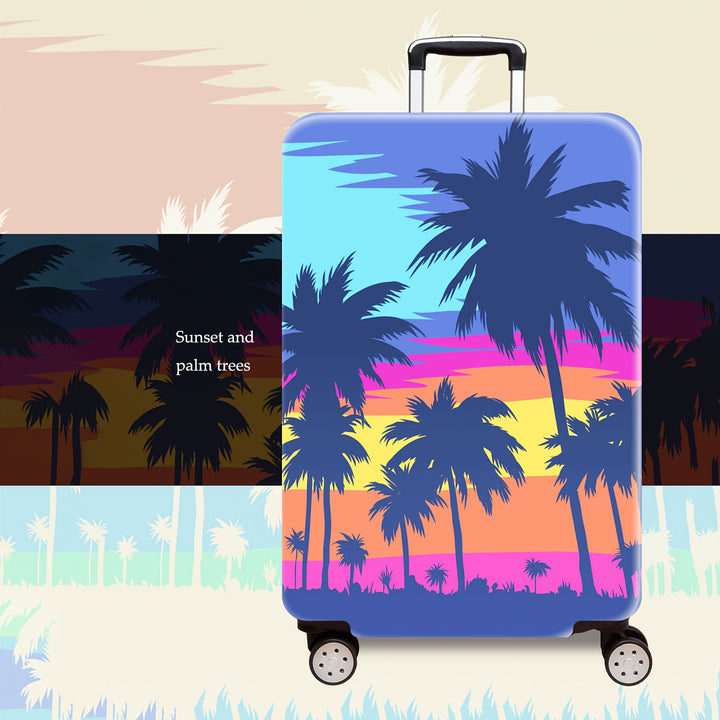 Skanto Unisex Hartschalen-Trolley mit tropischem Sonnenuntergangs-Print, vier Rollen, erweiterbar und leicht, integriertes Zahlenschloss Skanto