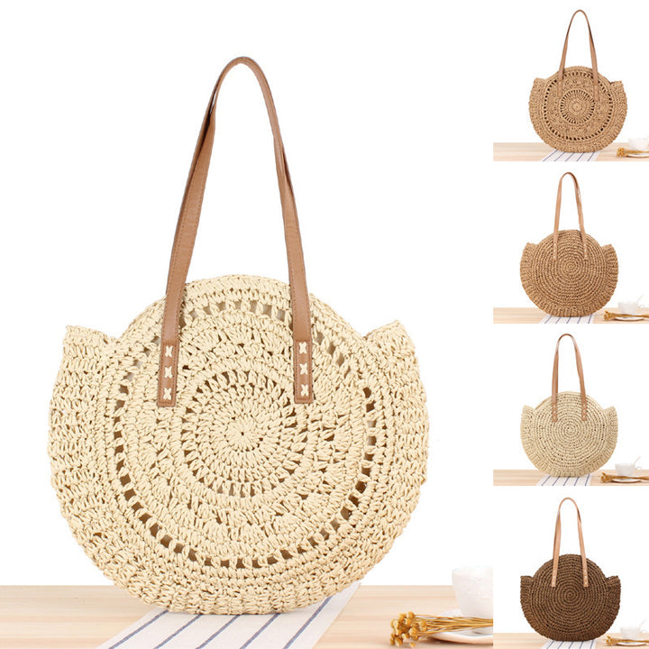 Runde Strohtasche mit Ledergriff Skanto