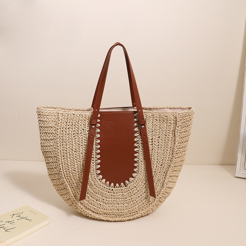 Elegante handgemachte Strohtasche mit Lederdetails Skanto
