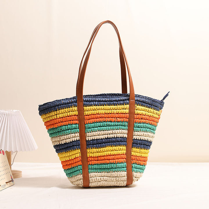 Geflochtene Strohtasche mit robusten Ledergriffen Skanto