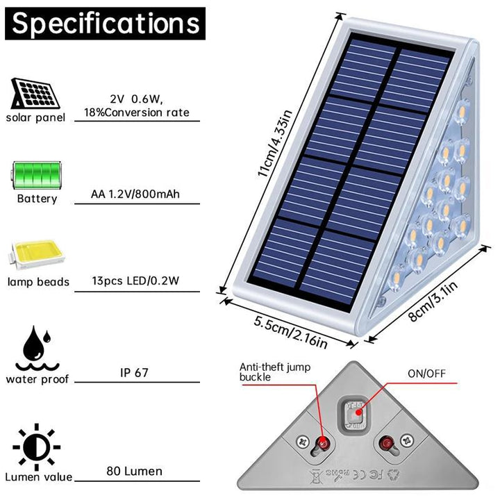 Abgewinkelte dreieckige Solar-LED-Treppenleuchten mit Dämmerungssensor und wasserdichter Montage Skanto
