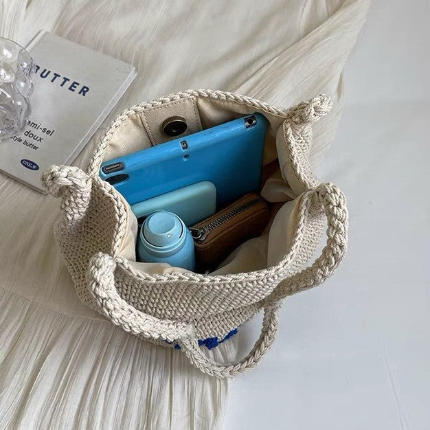 Handgeknüpfte Tragetasche mit hellem Sommerdesign Skanto