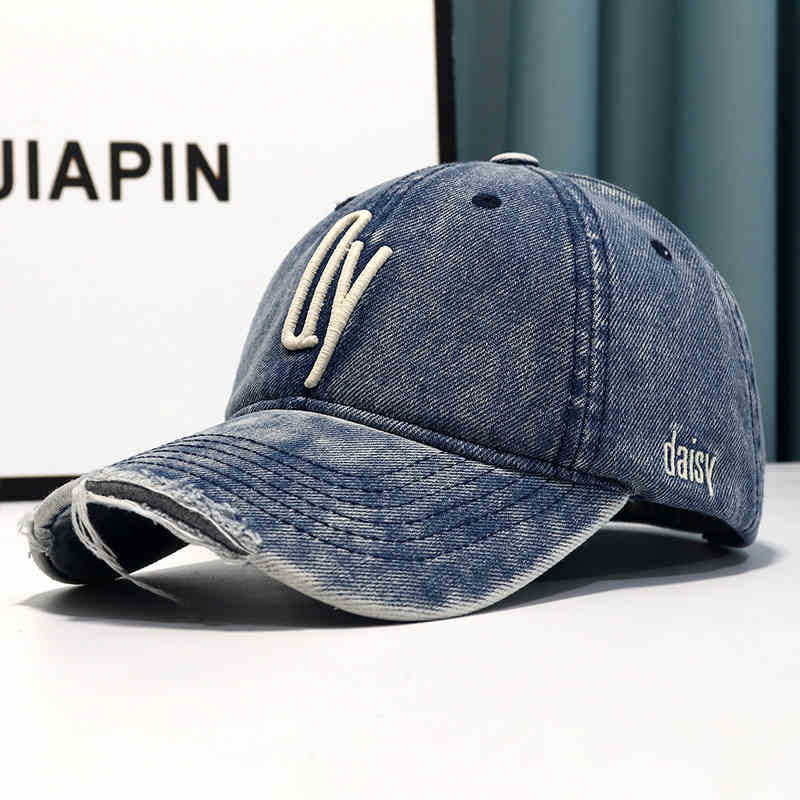 Damen Baseballkappe im Used-Look aus Jeans mit Stickerei Skanto