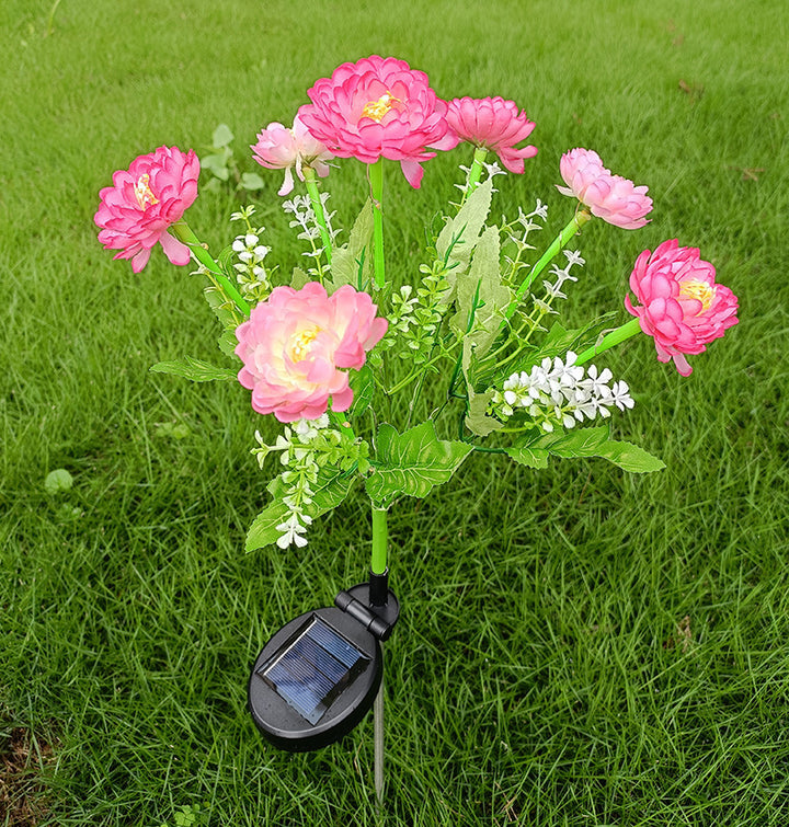 Solarbetriebener lebensechter Blumen-Gartenstecker mit Multi-Kopf-LED-Cluster und wasserdichtem Dämmerungssensor