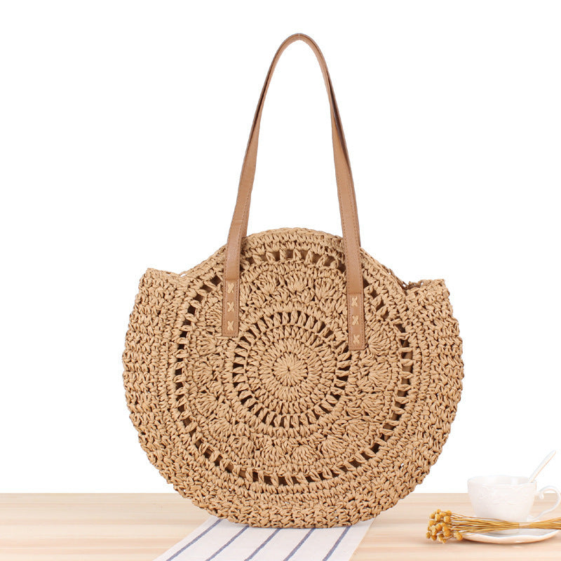 Runde Strohtasche mit Ledergriff Skanto