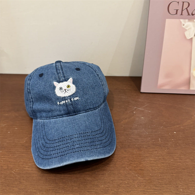 Damen entspannte Baumwoll-Baseballkappe mit Katzen-Detail Skanto