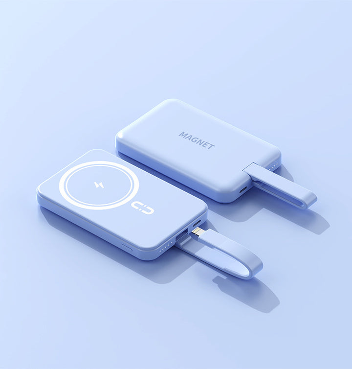 Magnetische Powerbank mit kabellosem Laden und integriertem Kabelsystem Skanto