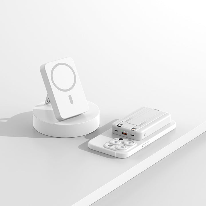 Magnetische Powerbank mit Qi-Lade- und Standfunktion Skanto