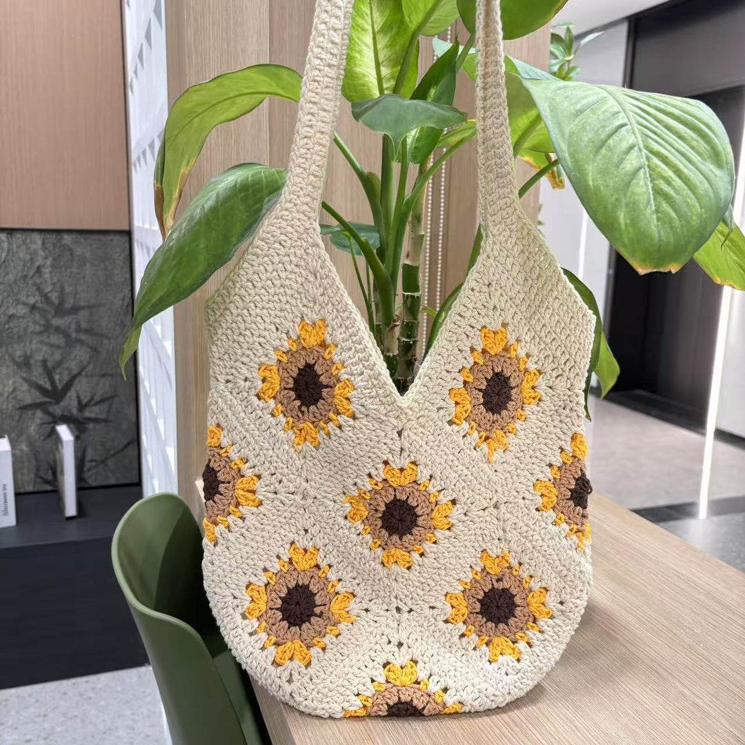 Handgemachte Makramee-Tasche mit Sonnenblumenmotiv Skanto