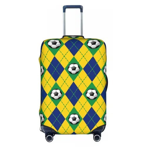 Unisex nicht-elastische Kofferhülle mit Fußball-Rautenmuster, reißfester Stretchhülle für Trolley mit Griff- und Radausschnitten Skanto