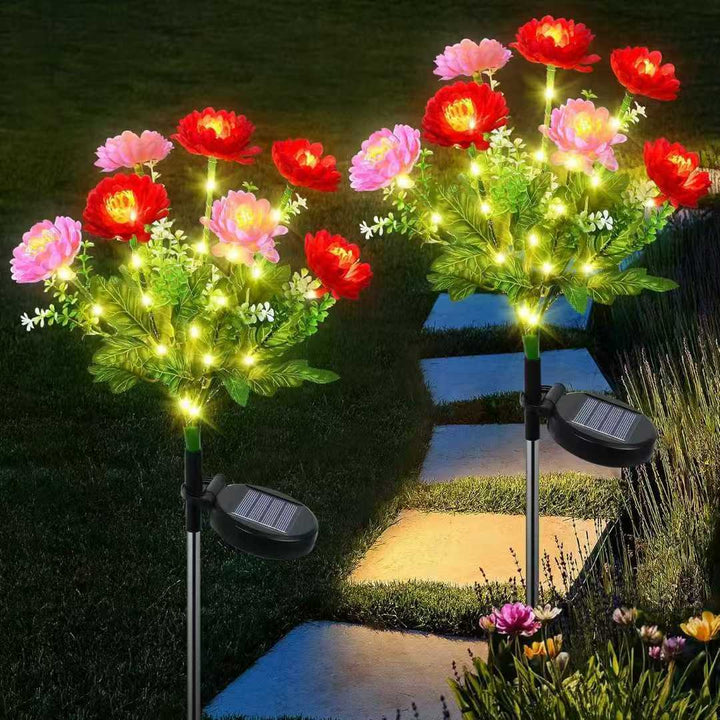 Solarbetriebener lebensechter Blumen-Gartenstecker mit Multi-Kopf-LED-Cluster und wasserdichtem Dämmerungssensor