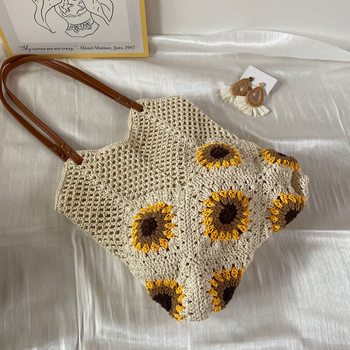 Handgemachte Makramee-Tasche mit einzigartigem Sonnenblumenmuster Skanto