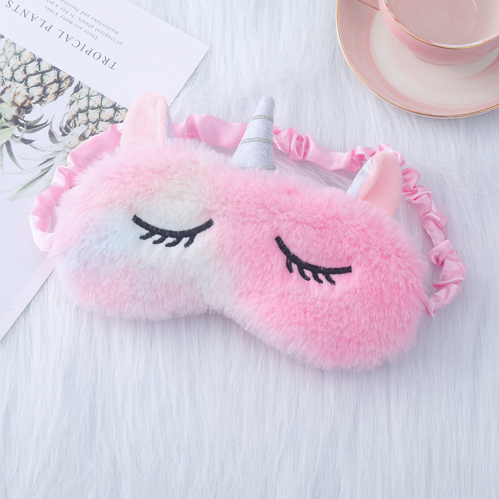 Niedliche Einhorn-Schlafmaske für Damen mit bestickten Wimpern, weichem Plüsch und elastischem Rüschenband Skanto