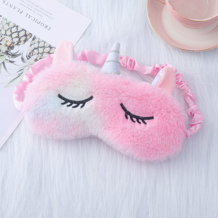 Niedliche Einhorn-Schlafmaske für Damen mit bestickten Wimpern, weichem Plüsch und elastischem Rüschenband Skanto