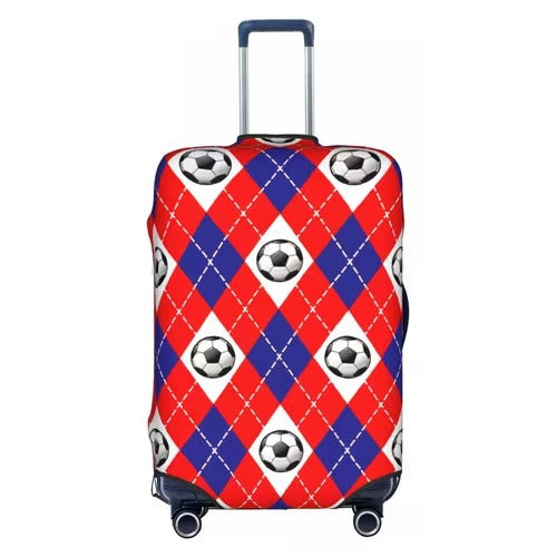 Unisex nicht-elastische Kofferhülle mit Fußball-Rautenmuster, reißfester Stretchhülle für Trolley mit Griff- und Radausschnitten Skanto