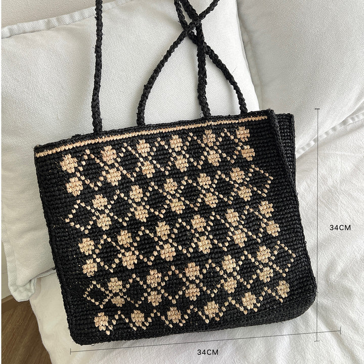 Handgemachte Stricktasche mit Blumenmuster Skanto
