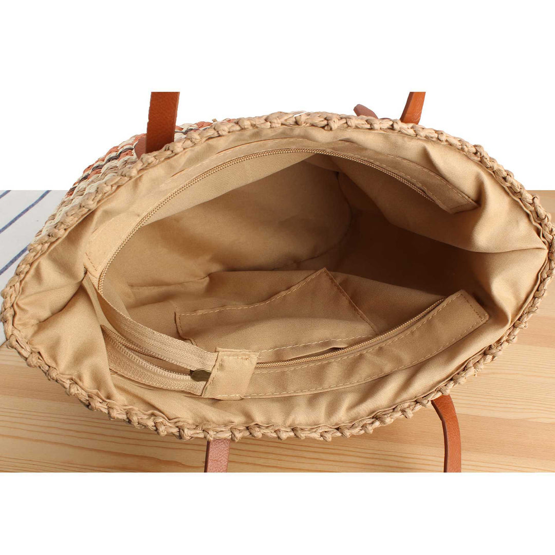 Tote Bag aus geflochtenem Naturmaterial mit eleganten Ledergriffen Skanto