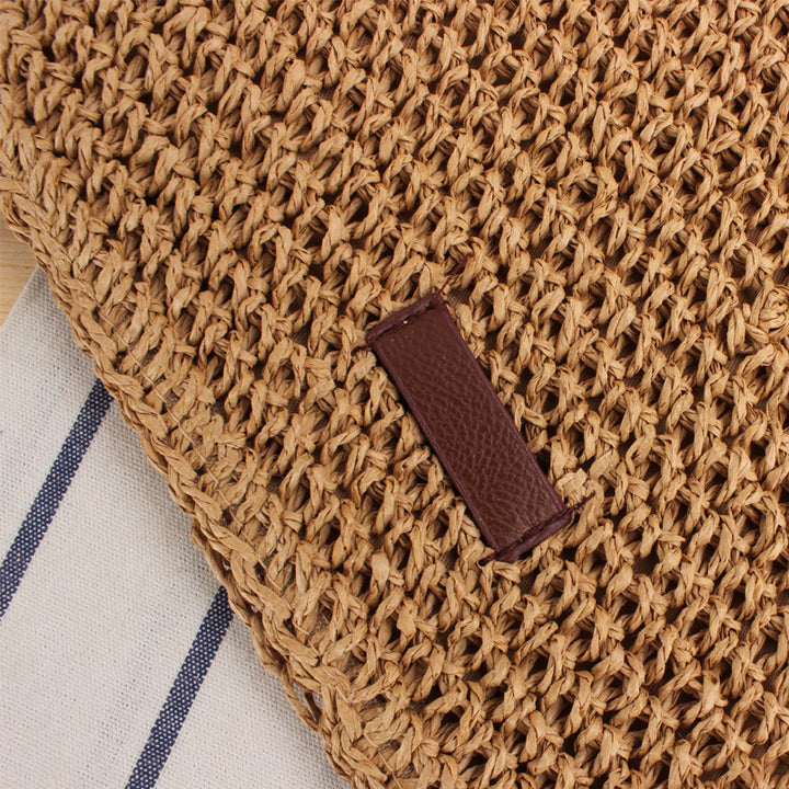 Schultertasche aus gewebtem Naturmaterial mit abnehmbarem Lederriemen Skanto