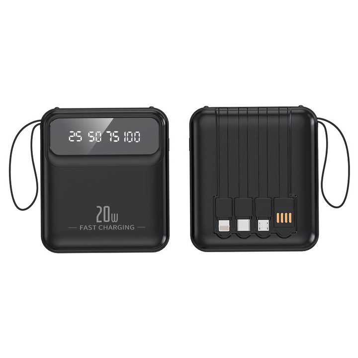 Tragbare Powerbank mit integrierten Ladekabeln und digitaler Kapazitätsanzeige Skanto