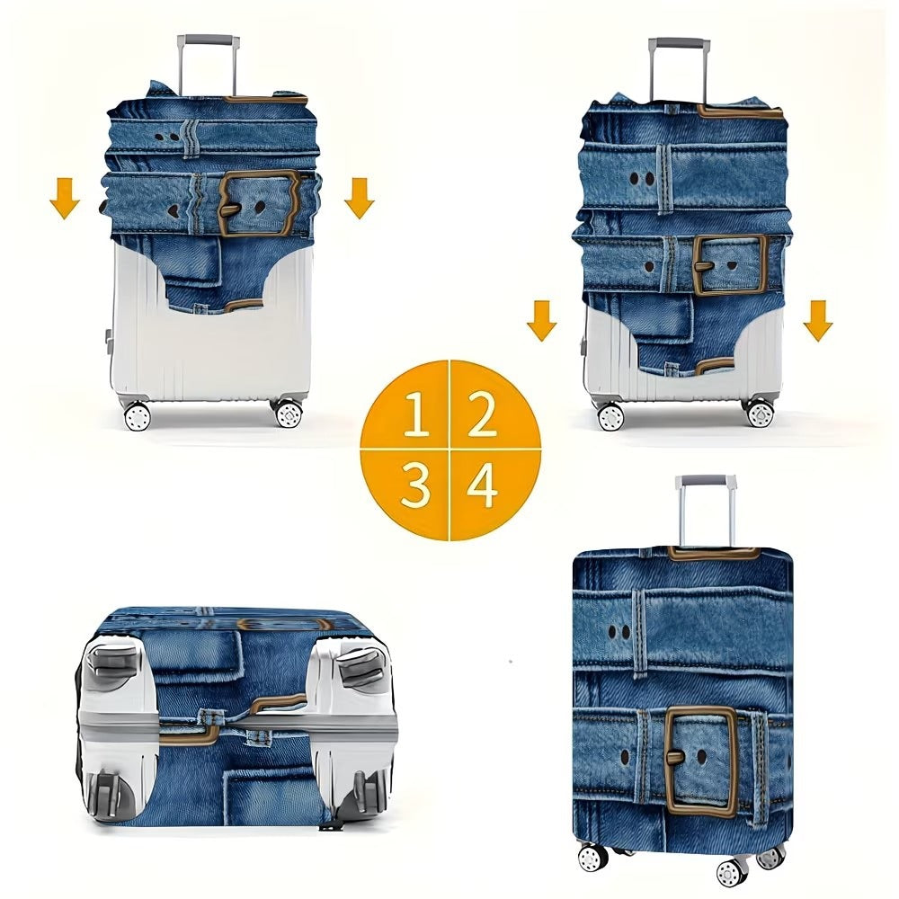 Unisex stylische Kofferhülle mit Denim-Gürtel-Motiv, elastische Schutzhülle für Rollkoffer Skanto