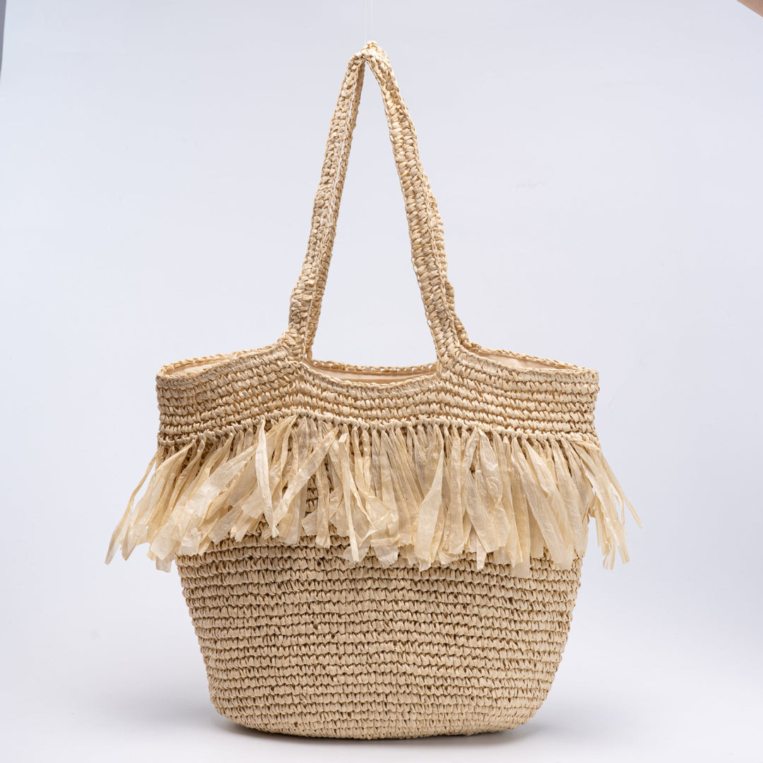Elegante Strohtasche mit Fransen-Details Skanto