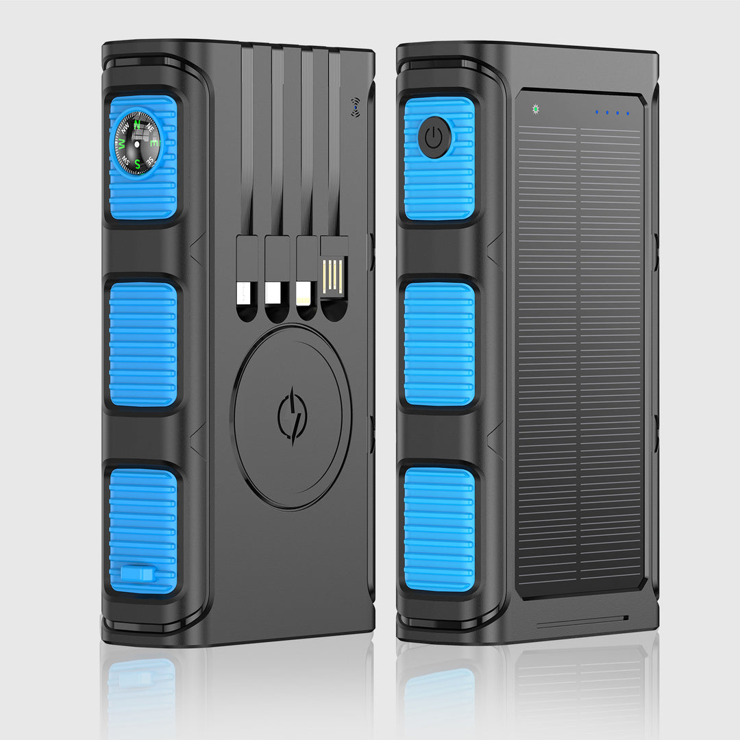 Solar Powerbank mit integriertem Kompass und mehreren Ladeanschlüssen Skanto