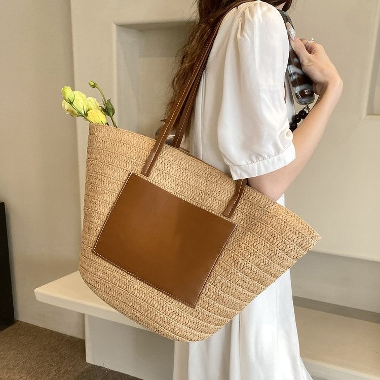 Trendige Korbtasche mit Lederdetails Skanto