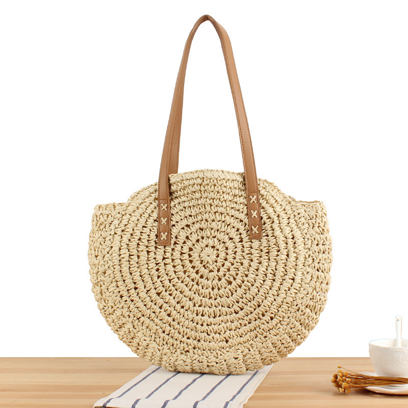 Runde Strohtasche mit Ledergriff Skanto